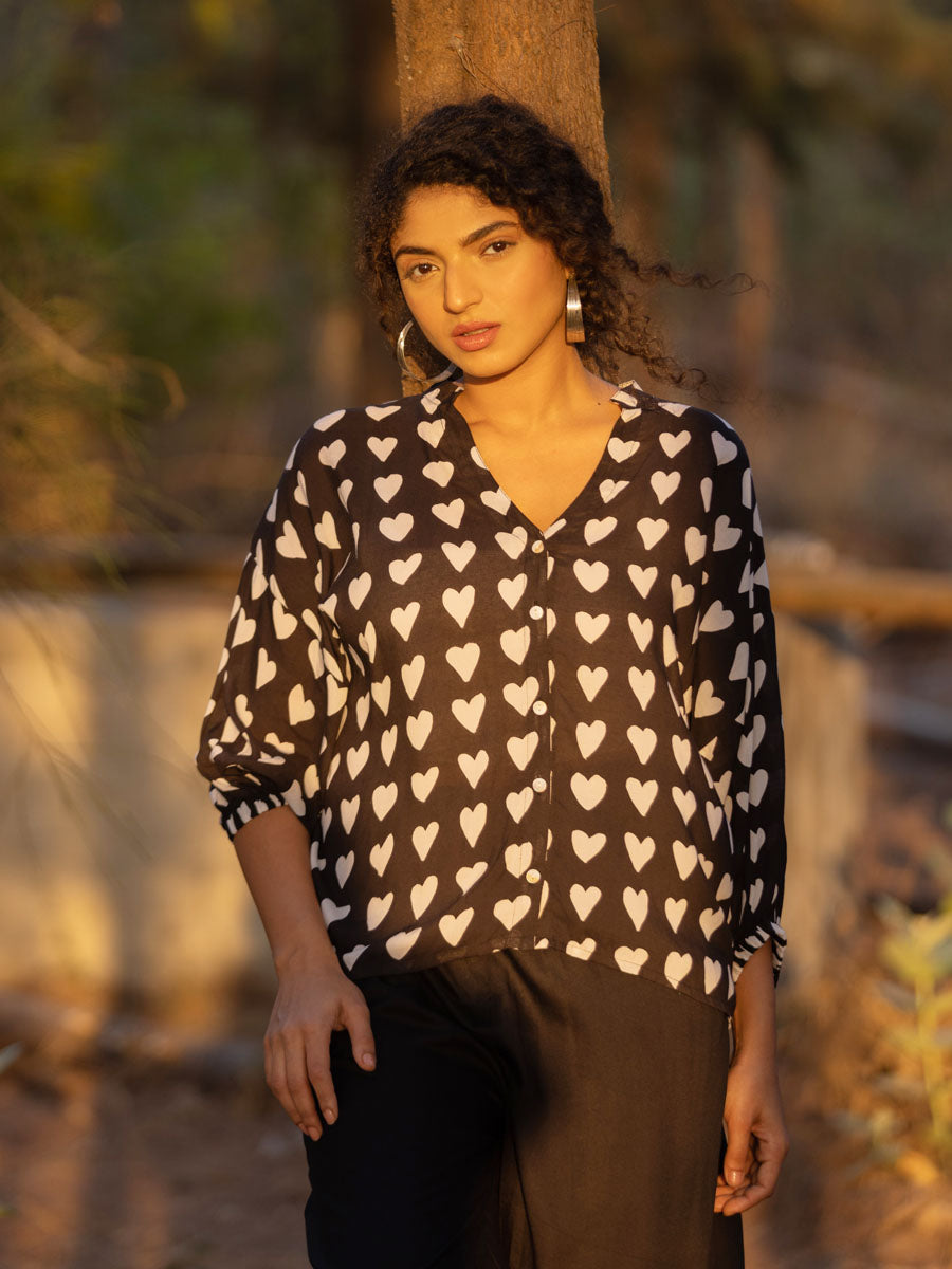 Maori Black Modal Kaftan Top - Comfort Fit