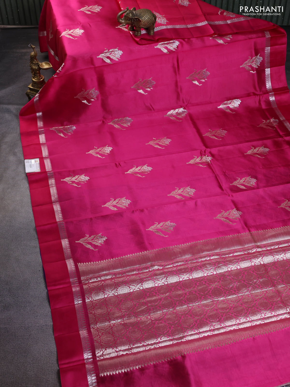 Banarasi poona silk saree pink and violet with zari woven floral buttas and zari woven border