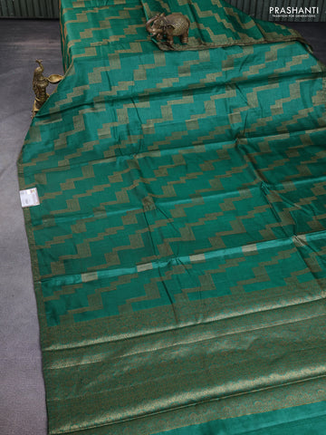 Banarasi tussar silk saree green with allover thread & zari weaves and small woven border