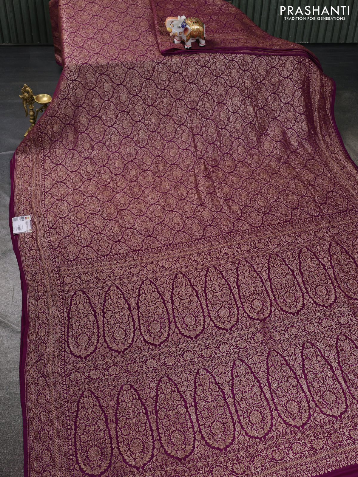 Banarasi crepe saree deep purple with allover thread & zari brocade weaves and woven border