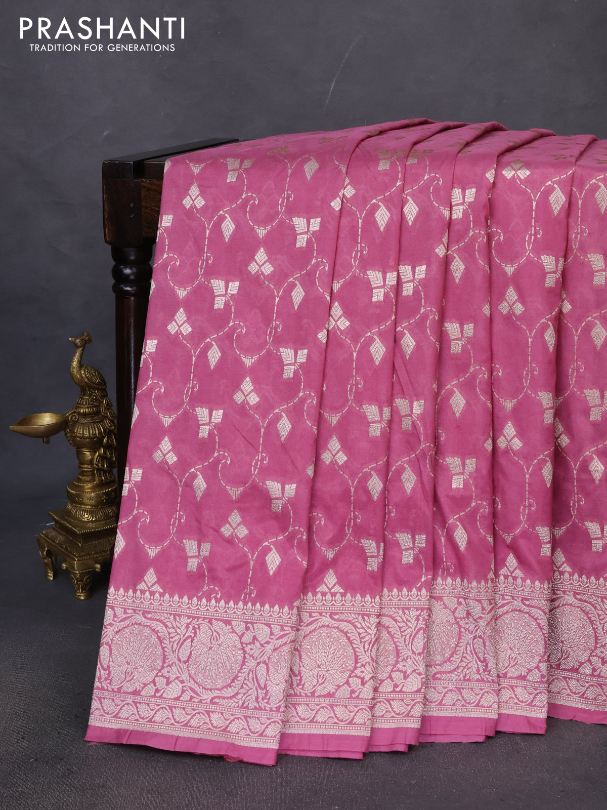 Banarasi semi katan saree mauve pink with allover zari weaves and zari woven border