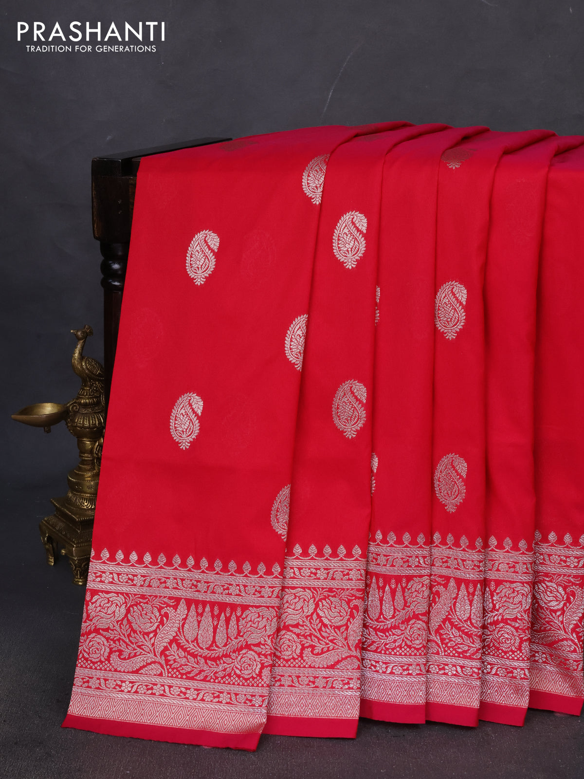 Banarasi semi katan saree pink with paisley zari woven buttas and zari woven border