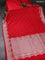 Banarasi semi katan saree red with silver & gold zari woven buttas and rich zari woven border