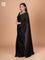Black Satin Crepe readymade saree with readymade ajrakh printed blouse