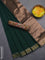 Bengal soft cotton saree dark green and dark mustard with plain body and zari woven border