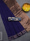 Bengal soft cotton saree blue and bluish grey with plain body and zari woven border