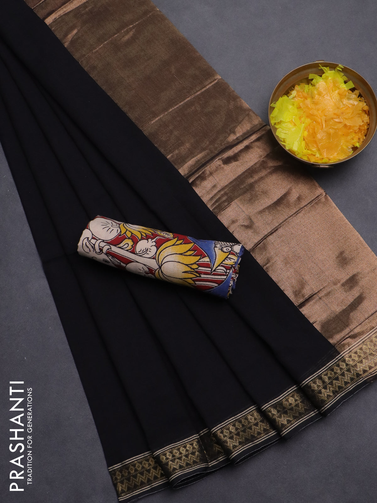 Bengal soft cotton saree black and maroon with plain body and zari woven border