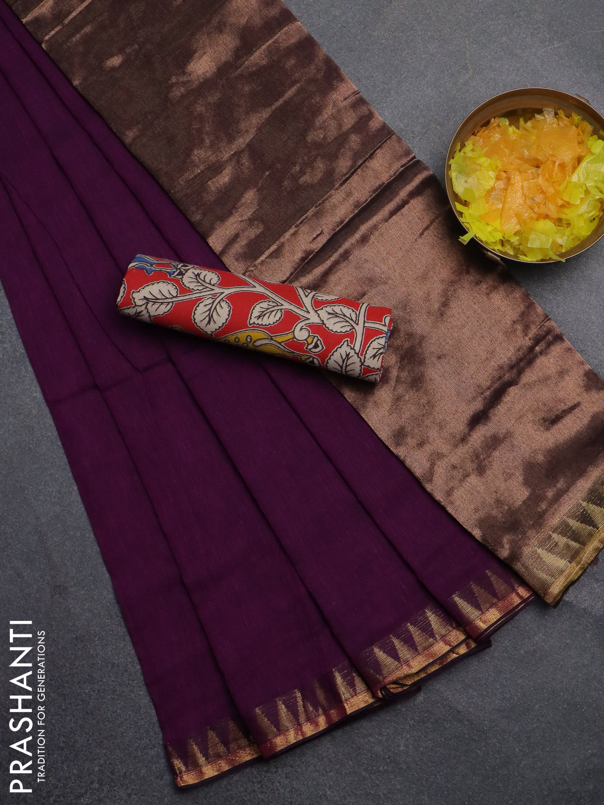 Bengal soft cotton saree purple and red with plain body and zari woven border