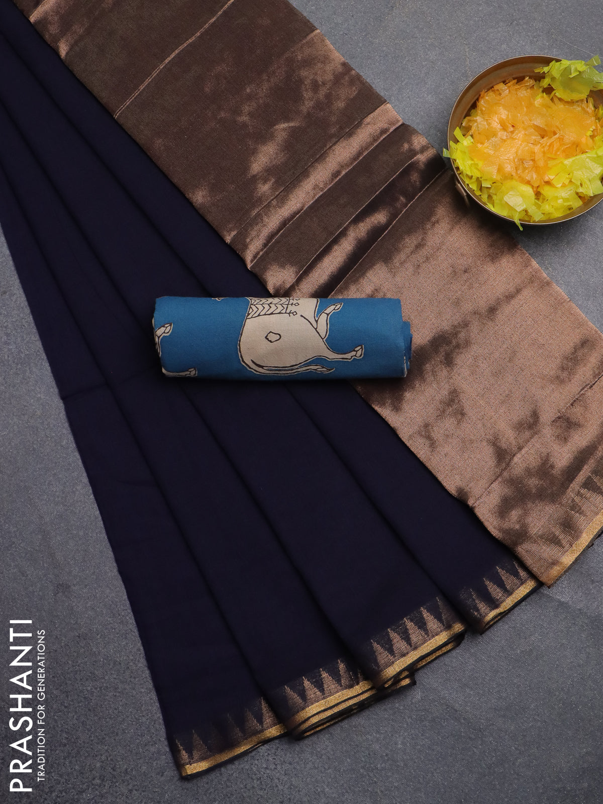 Bengal soft cotton saree blue and cs blue with plain body and zari woven border