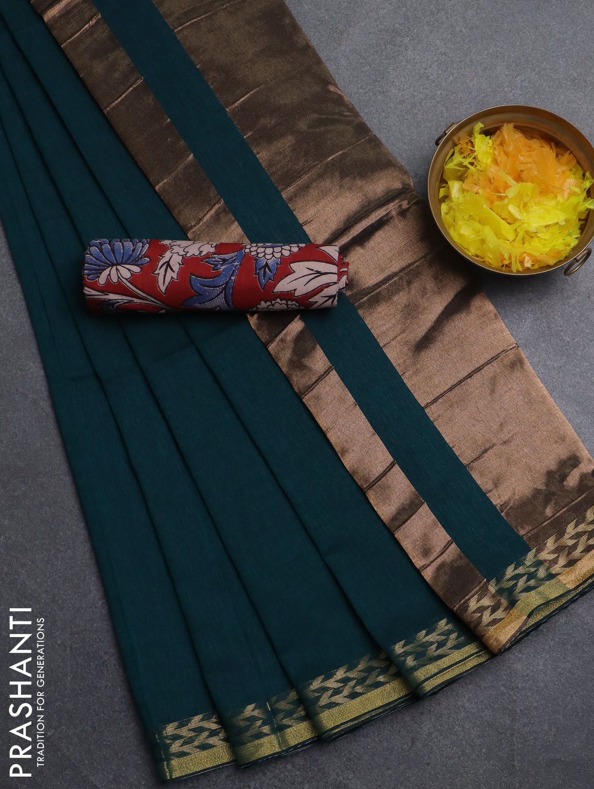 Bengal soft cotton saree peacock green and maroon with plain body and zari woven border