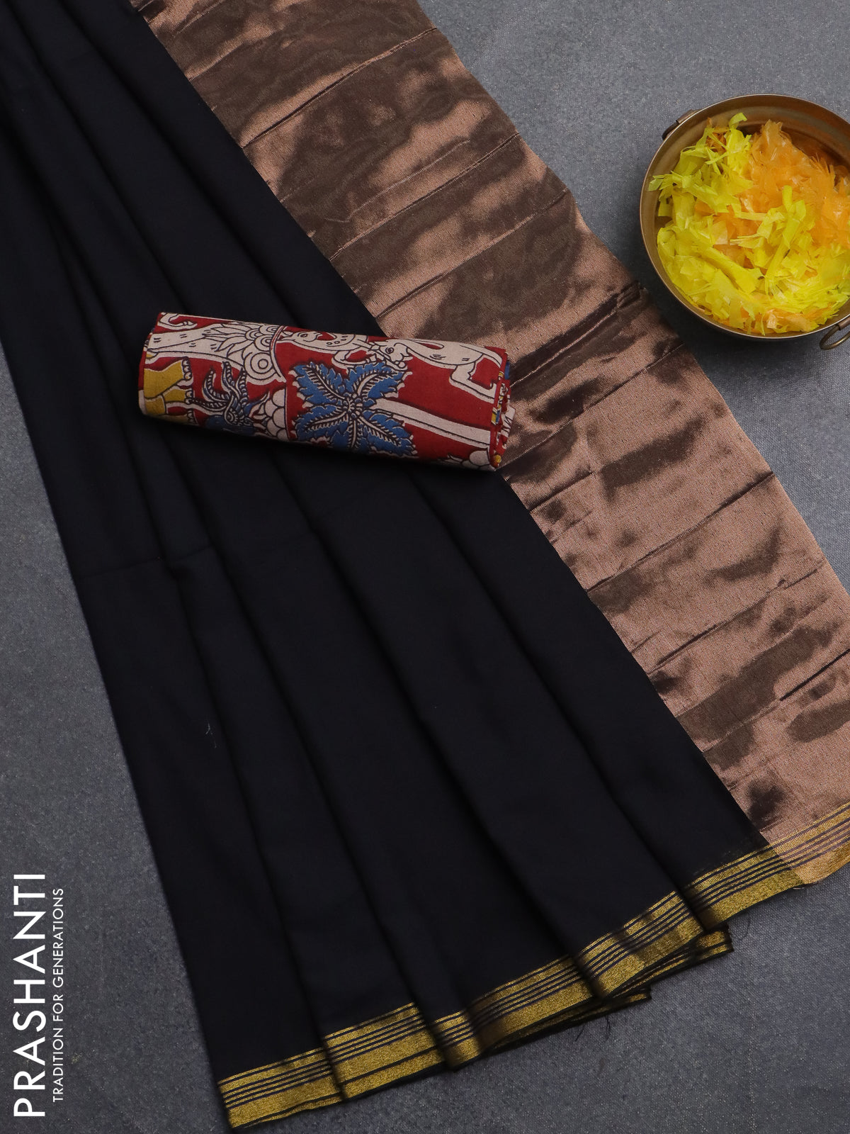 Bengal soft cotton saree black and maroon with plain body and zari woven border
