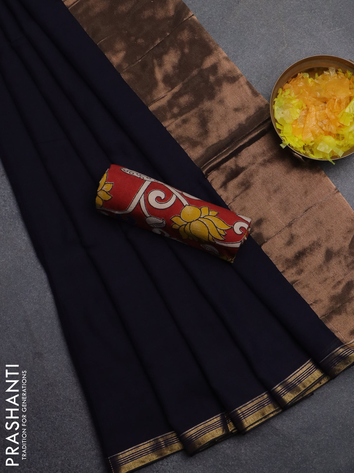 Bengal soft cotton saree navy blue and maroon with plain body and zari woven border