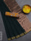 Bengal soft cotton saree bottle green and mustard yellow with plain body and zari woven border