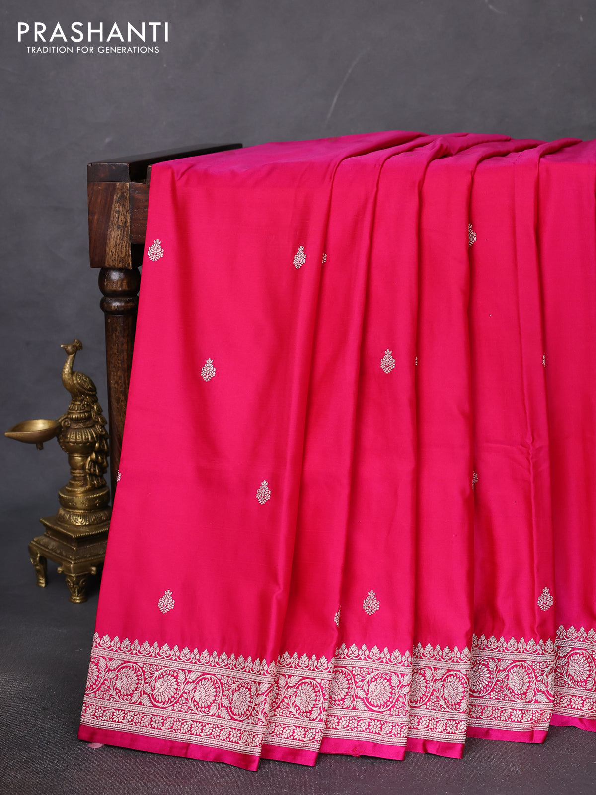 Banarasi semi mushru silk saree pink with zari woven buttas and zari woven border