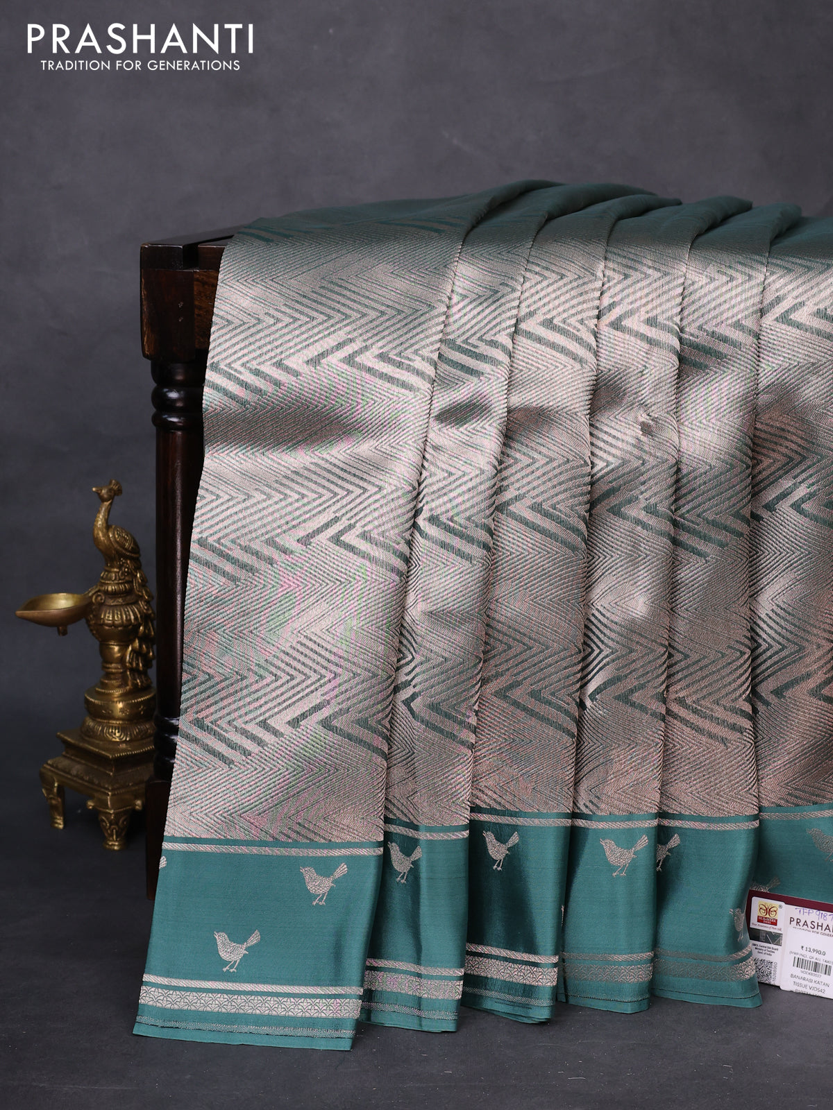 Banarasi katan silk saree pastel green shade with allover zari woven brocade weaves and zari woven butta border