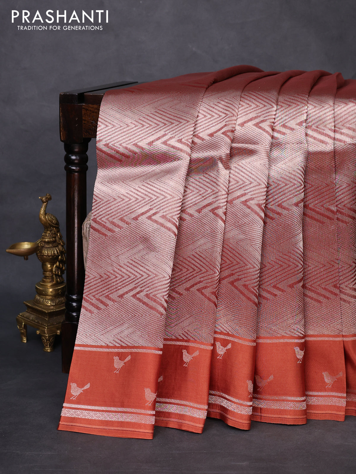 Banarasi katan silk saree brown with allover zari woven brocade weaves and zari woven butta border