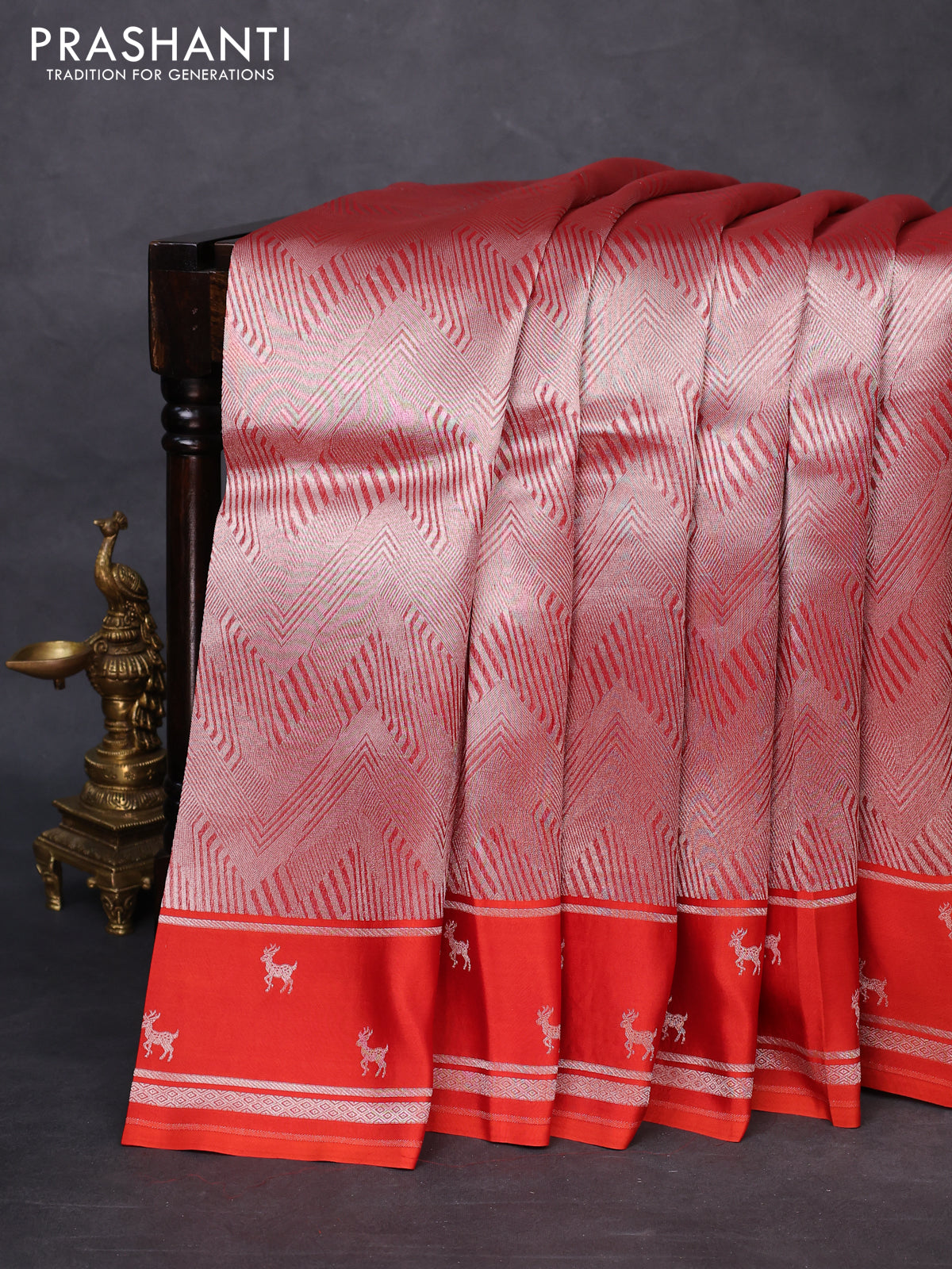 Banarasi katan silk saree orange with allover zari woven brocade weaves and zari woven butta border