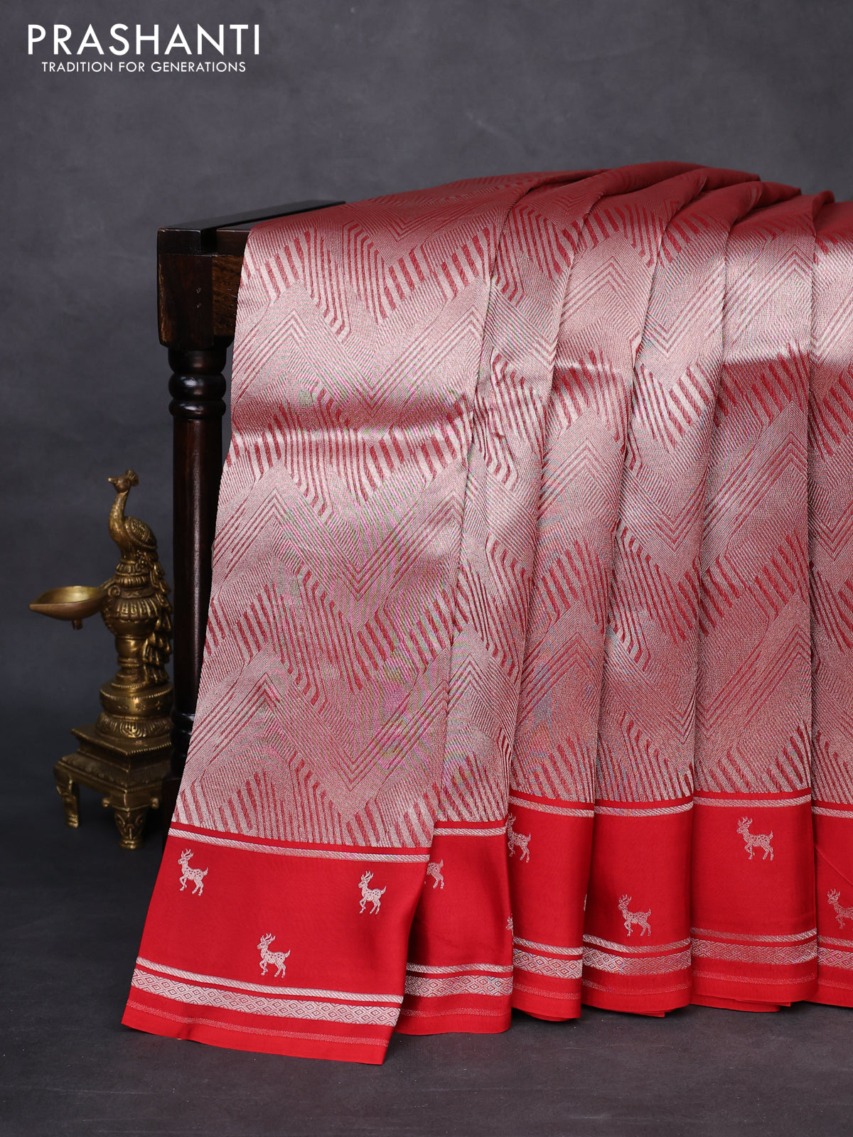 Banarasi katan silk saree red with allover zari woven brocade weaves and zari woven butta border