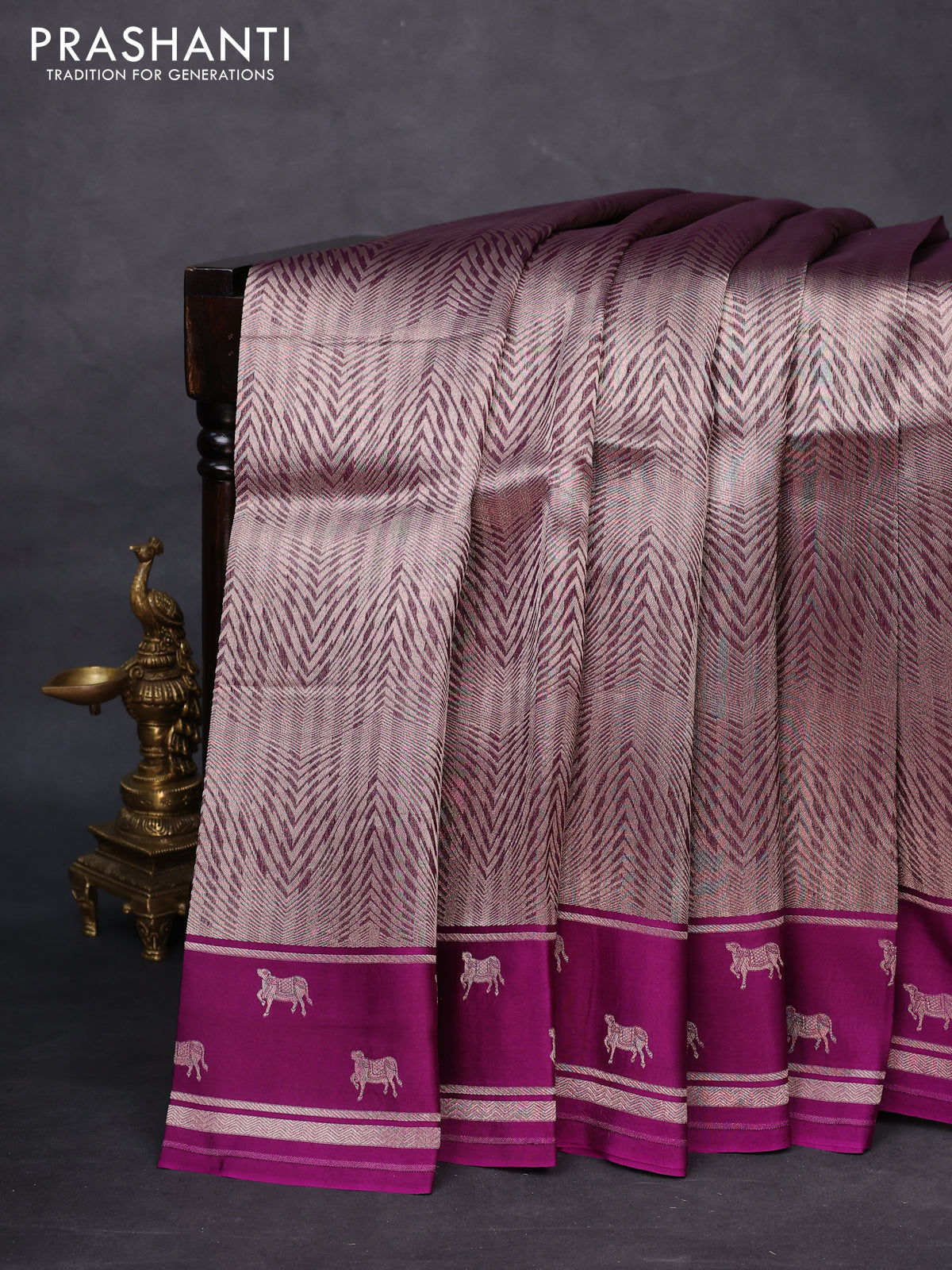 Banarasi katan silk saree purple with allover silver zari woven brocade weaves and zari woven butta border