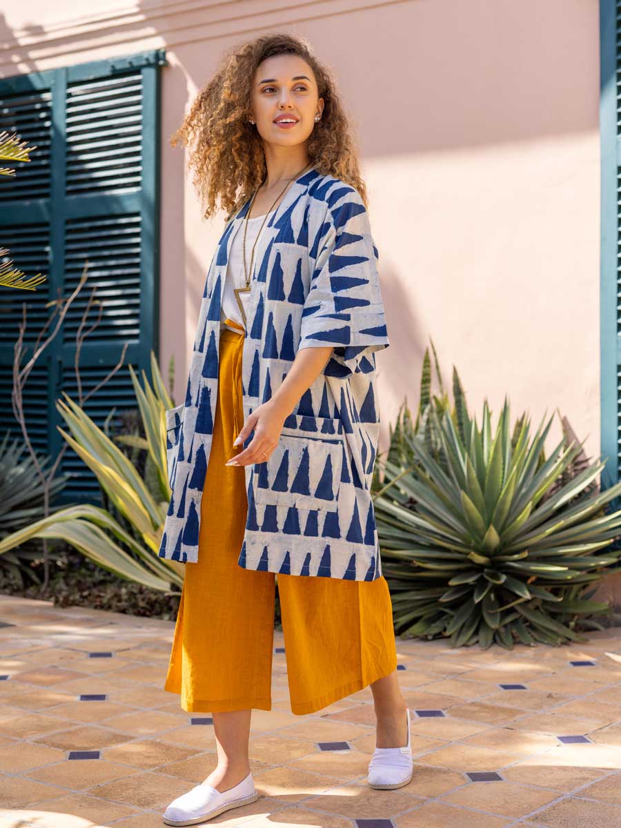Tulum Dabu Hand Block Printed Cotton Kimono Jacket