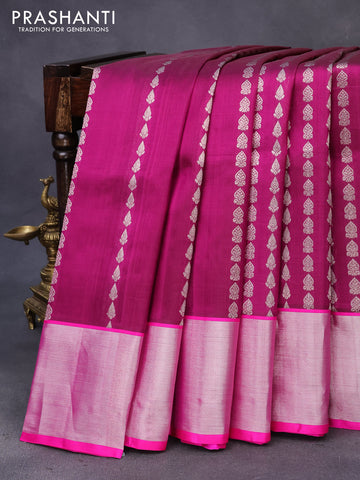 Venkatagiri silk saree dark magenta and pink with allover silver zari weaves and silver zari woven border