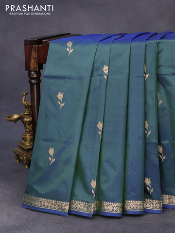 Banarasi katan silk saree dual shade of greenish blue with zari woven buttas and zari woven border