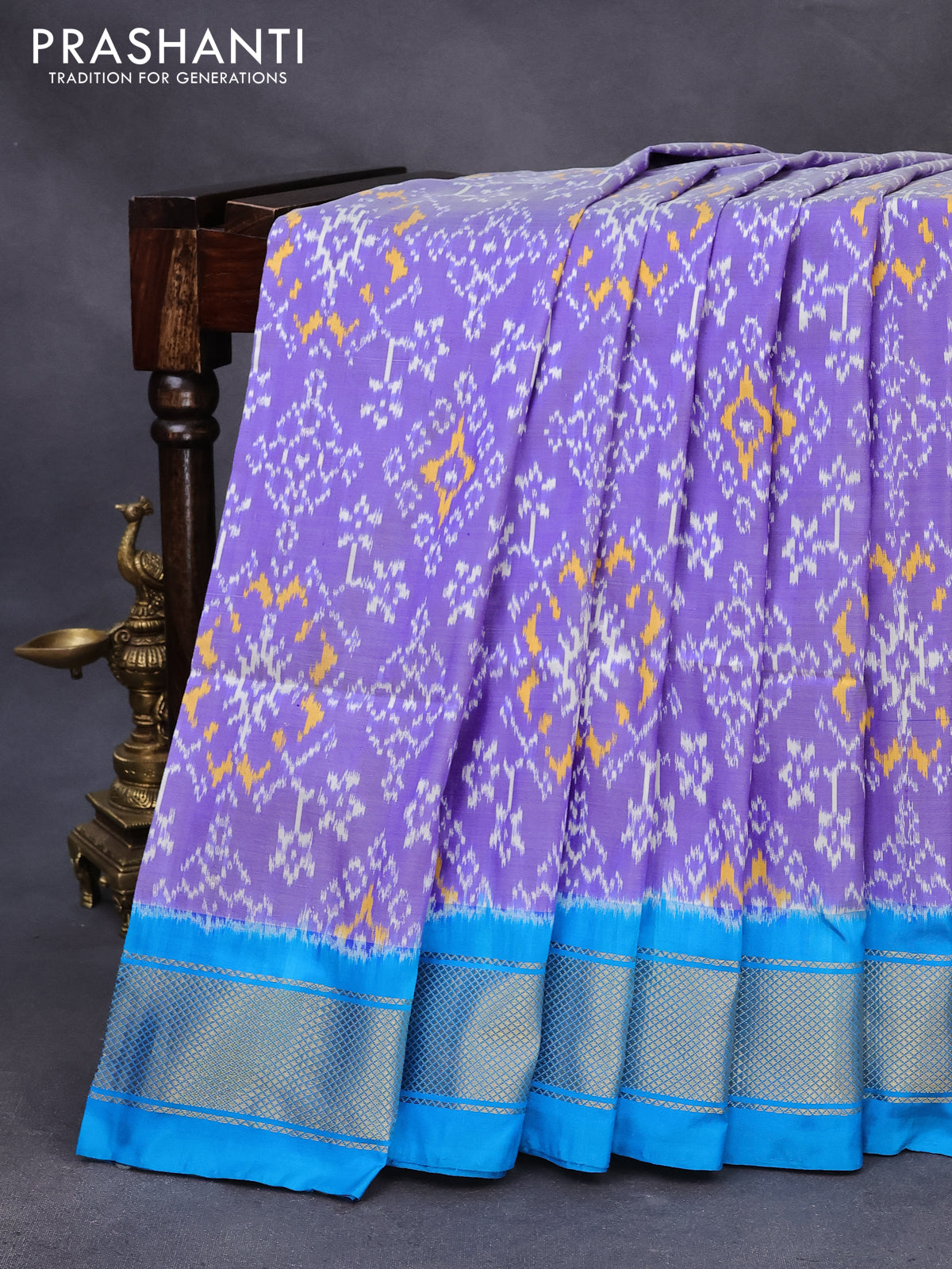 Pochampally silk saree blue shade and cs blue with allover ikat weaves and zari woven border