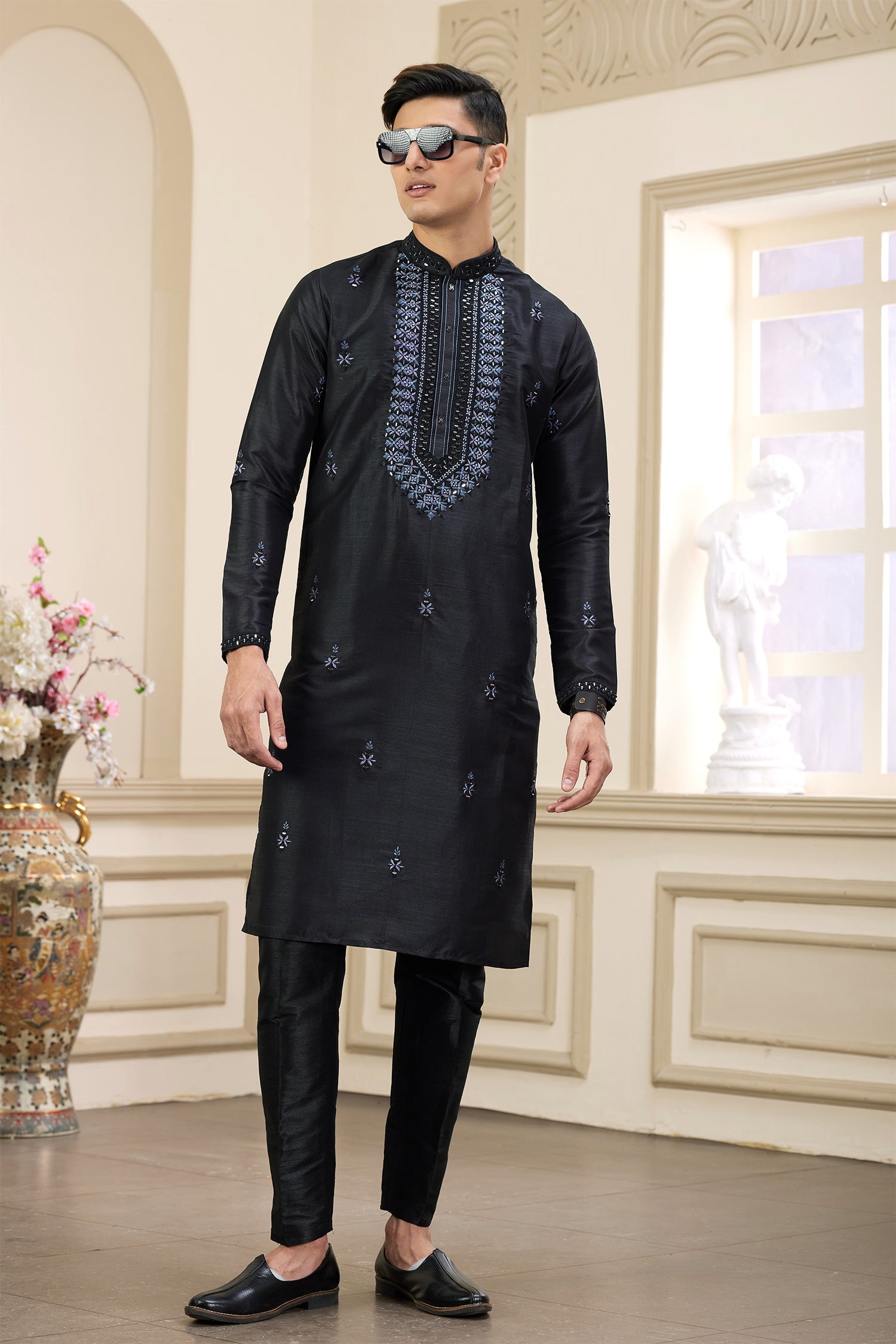 Black Art Banarasi Silk Kurta