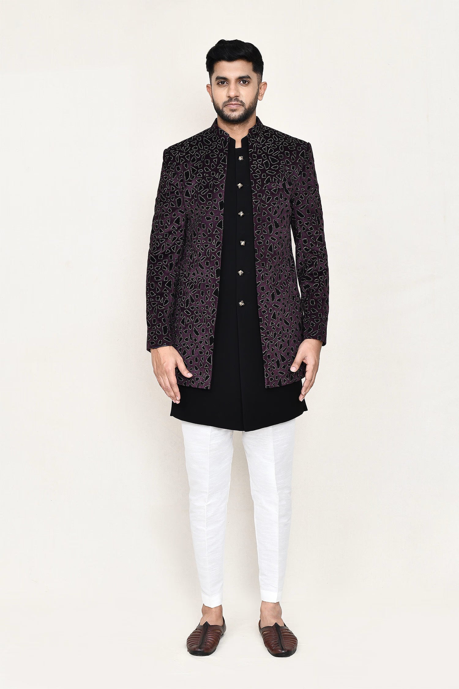 Black Velvet Sherwani Set