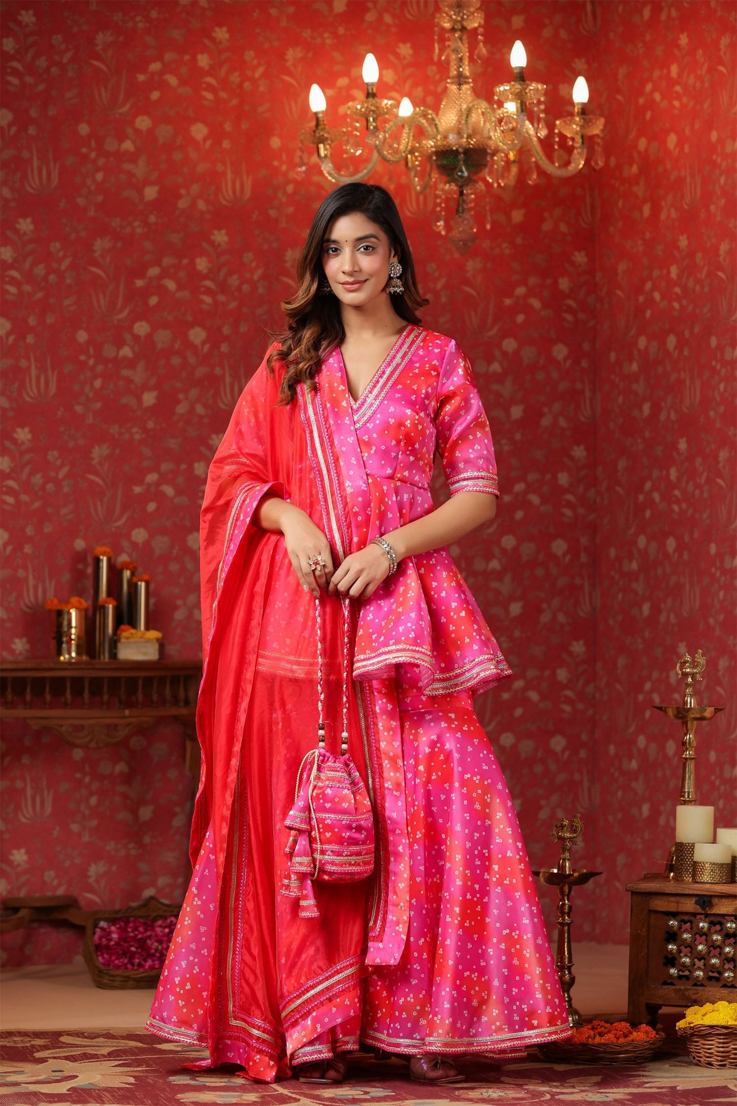 Bright Pink Jimmy Choo Bandhani Printed Sharara Set