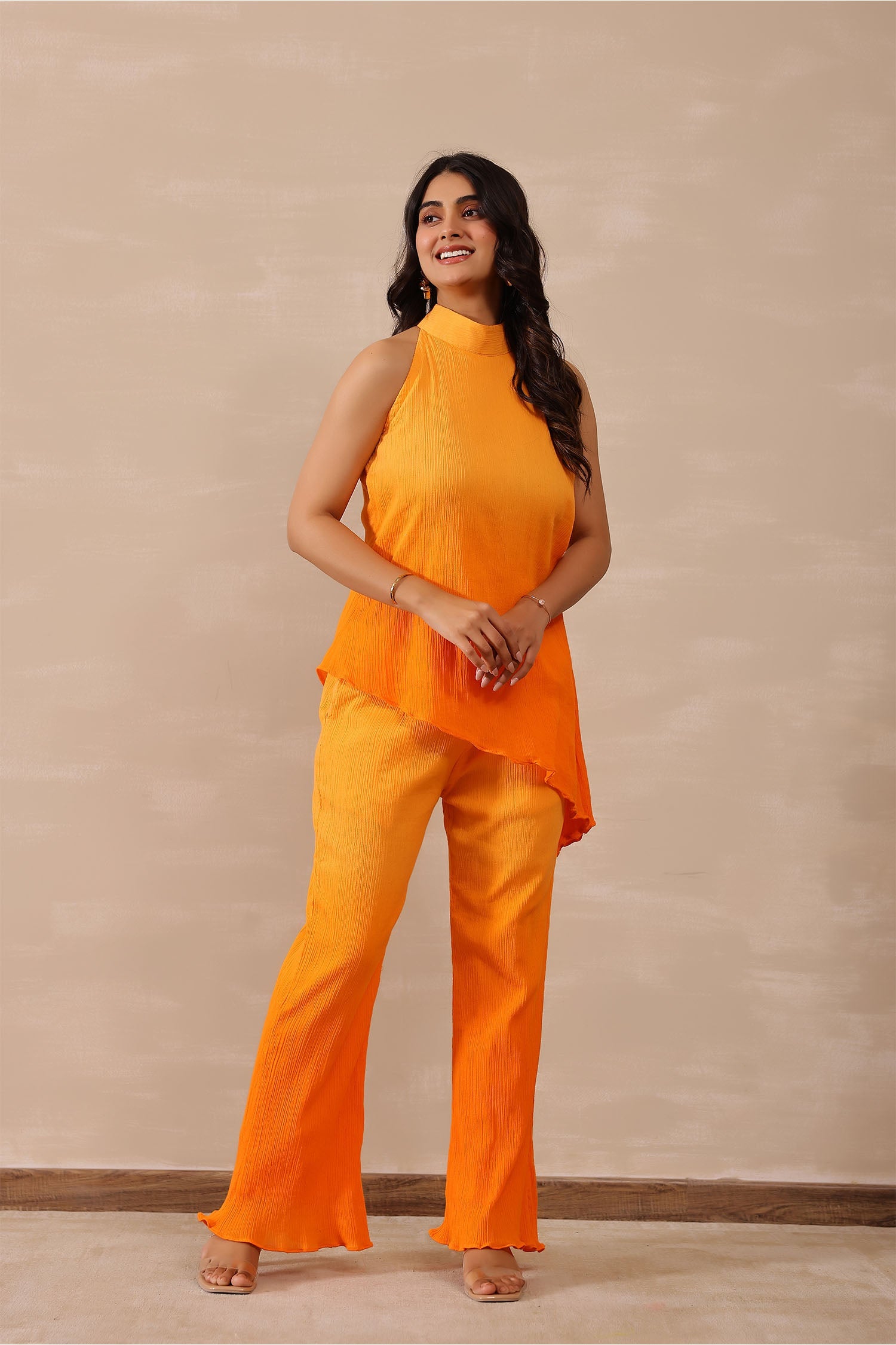 Amber Orange Crepe Solid Co-Ord Set
