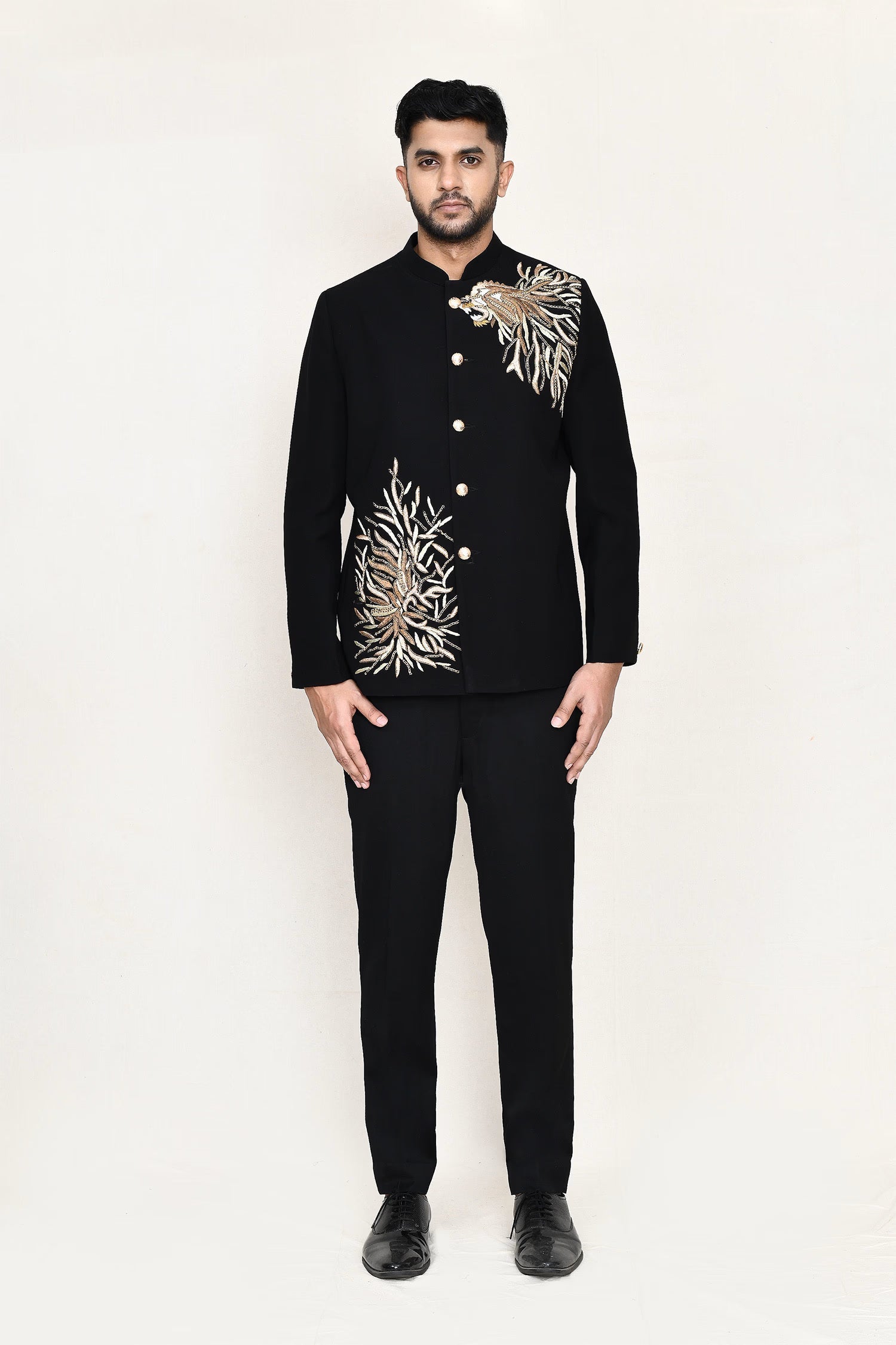 Black Polyester Sherwani Set