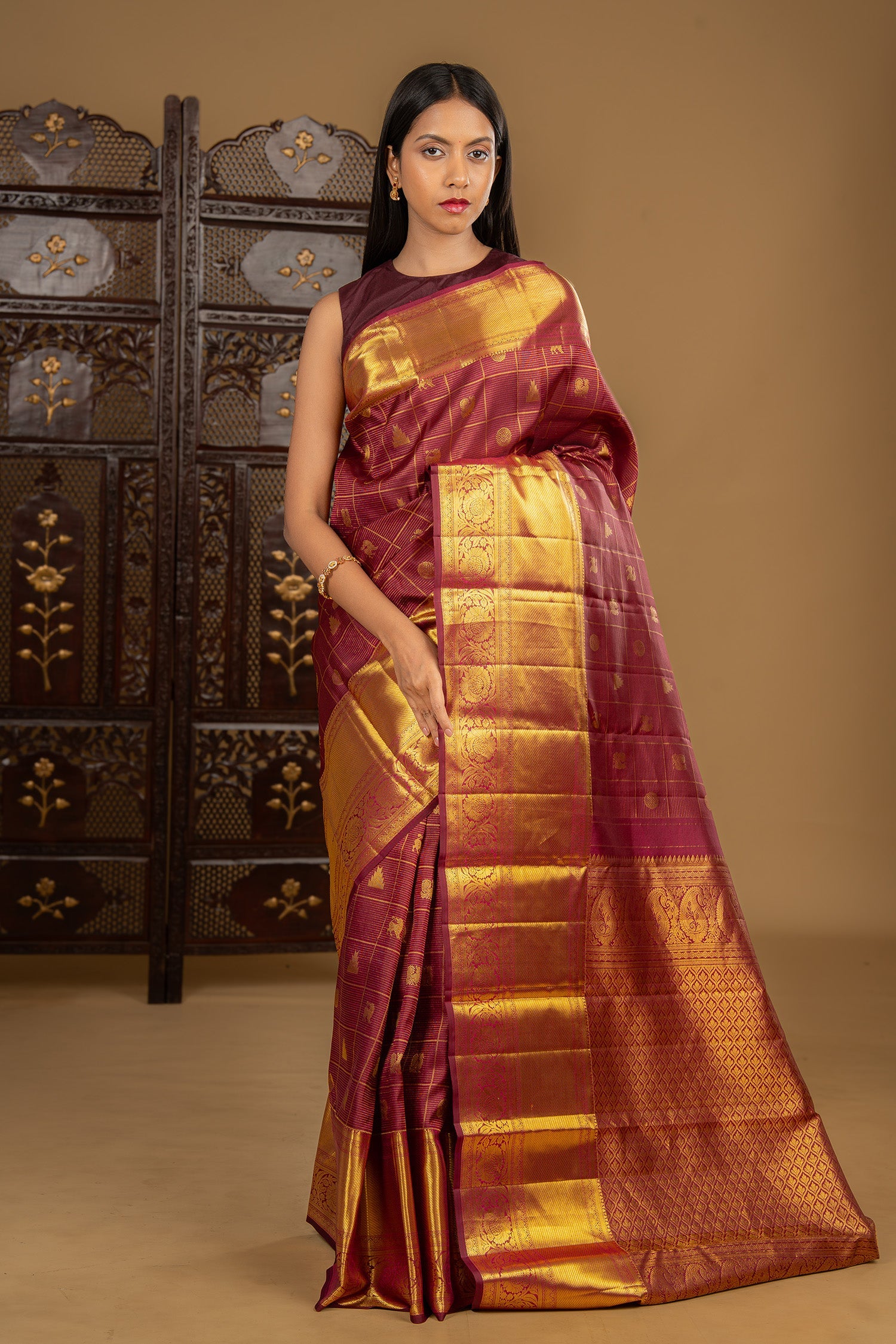 Burgundy Kanjivaram Silk Saree