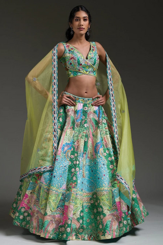 Multi Color Green Lengha