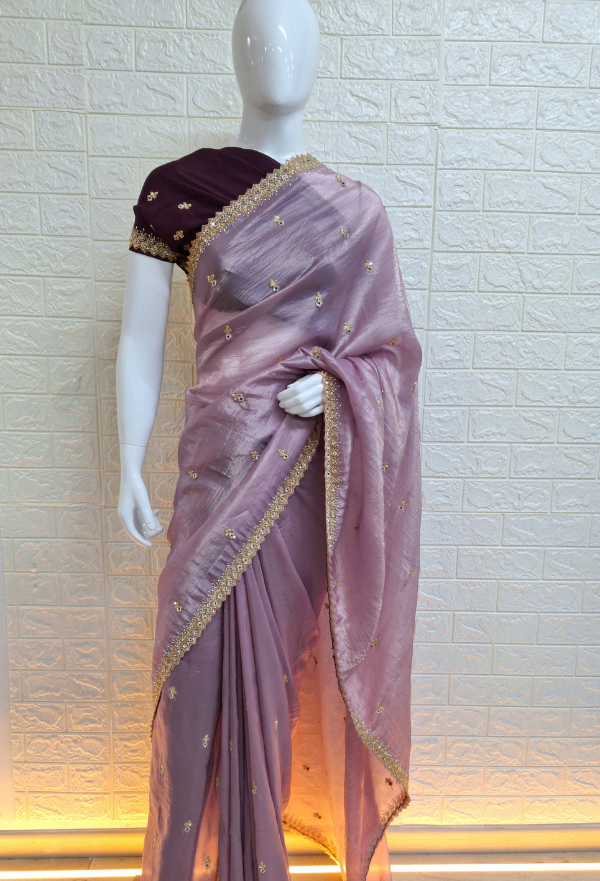 Dusty Purple Sequins Embroidered Saree– Lashkaraa | Fancy sarees party  wear, Saree designs, Designer saree blouse patterns