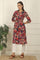 Navy Blue Floral Printed Textured Cotton Straight Summer Kurta
