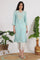 Blue Embroidered Rayon Straight Festive Kurta