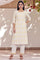 Beige Schiffli Embroidered Straight Rayon Flax Kurta