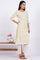 Beige Schiffli Embroidered Straight Rayon Flax Kurta
