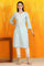 Light Blue Printed Pure Cotton Straight Kurta with Embroidery