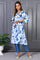 Blue Floral Printed Lace Rayon Flared Kurta
