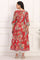 Red Floral Printed Flared Pure Cotton Kurta