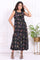 Black Floral Printed Embroidered Fit and Flare Georgette Dress with Waist Coat Set