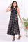 Black Floral Printed Embroidered Fit and Flare Georgette Dress with Waist Coat Set