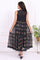 Black Floral Printed Embroidered Fit and Flare Georgette Dress with Waist Coat Set