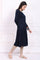 Navy Blue Embroidered A-Line Acrylic Winter Kurta