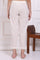 White Solid Pure Cotton Ankle Length Straight Pants with Lace