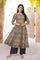 Beige Geometric Printed Embroidered Anarkali Cotton Kurta with Parallel Pant Set