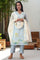 Blue Checker Chanderi Straight Kurta, Pants and Dupatta Set
