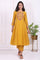 Yellow Embroidered Flared Kurta